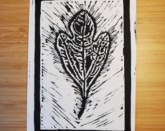 Sassafras Leaf - Sassafras albidum - Original Handmade Linocut Block Print