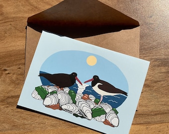 Oystercatchers and Oysters Greeting Card - East Coast and West Coast Species Blank Inside