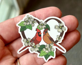 Mini Northern Cardinal and Flowering Dogwood Vinyl Sticker