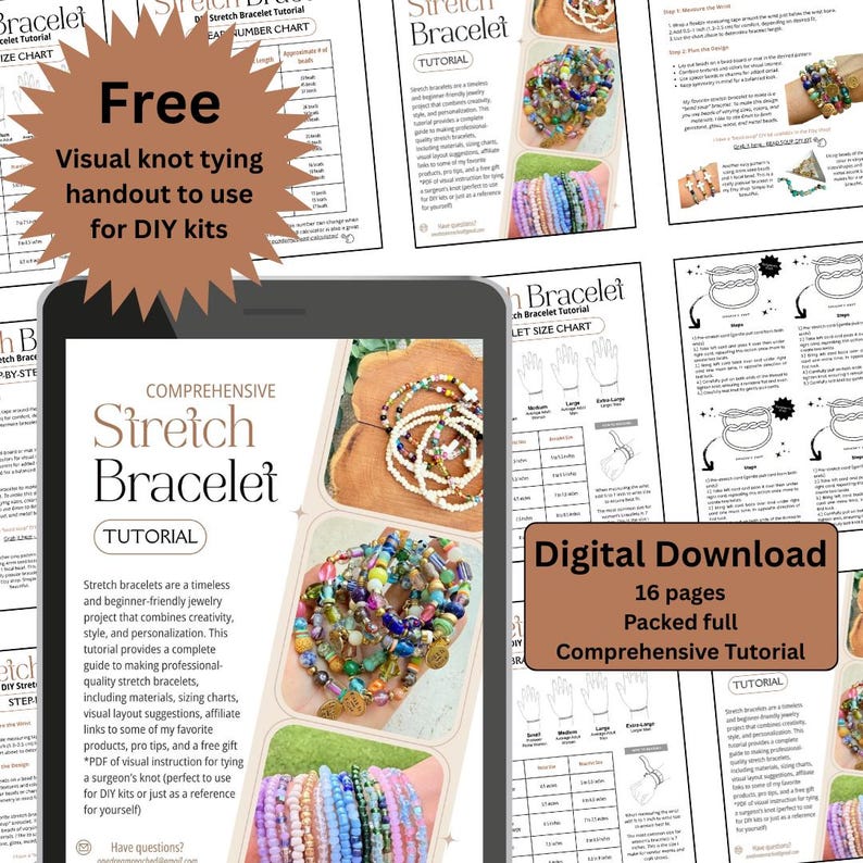 Jewelry Making Tutorial Stretch Bracelet Guide Digital Download PDF Format Beading Project Instructions Step By Step Process Beginner Friendly Resource Complete Materials List Supply Information Bead Number Chart Size Guide Knot Tying