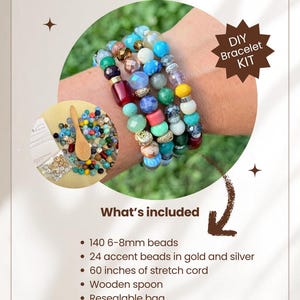 DIY Bracelet Kit DIY Jewelry Kit Girls Night Craft Mixed Bead Collection Stretch Cord Project Gold Silver Accent Beads Creative Design Pack Bead Mix Instructions Group Project Fun Creative Hobby Beginner Friendly Activity Set