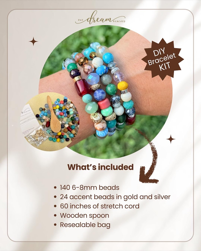 DIY Bracelet Kit DIY Jewelry Kit Girls Night Craft Mixed Bead Collection Stretch Cord Project Gold Silver Accent Beads Creative Design Pack Bead Mix Instructions Group Project Fun Creative Hobby Beginner Friendly Activity Set