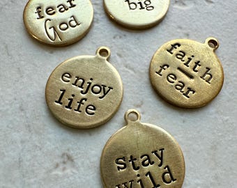 5 Custom Engraved Brass Inspirational Tag Two word Personalized Charm Keychain Accessory Component Jewelry Making Supplies