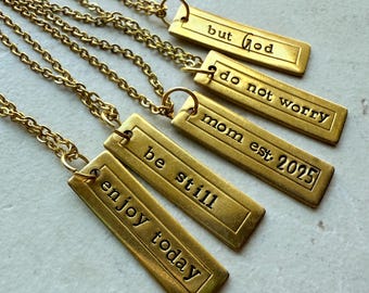 Personalized Bar Necklace Custom Message Pendant Jewelry Faith Inspiration Word Stainless Steel Tag Brass Engraved Text Customized Mom Gift