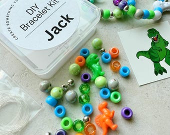 Dinosaur Bracelet Kit Party Favors Boy Birthday Present Personalized Jewelry Making Set Children Craft Activity Pony Bead Project Box Diy