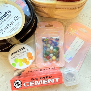 DIY Stretch Bracelet Making Kit All Inclusive Jewelry Tools Natural Gemstone Beads Stretch Cord Bead Stoppers GS Hypo Cement Beading Needles