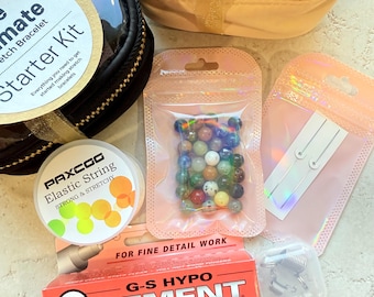 DIY Stretch Bracelet Making Kit All Inclusive Jewelry Tools Natural Gemstone Beads Stretch Cord Bead Stoppers GS Hypo Cement Beading Needles