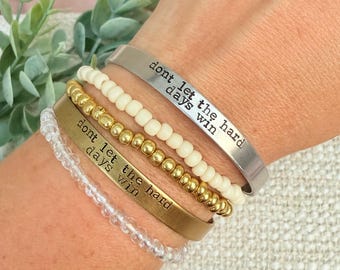 Metal Motivational Bangle Simple Design Statement Piece Everyday Wear Silver or Gold Cuff Message Bracelet Mental Health Awareness Gift