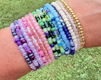Handmade Beaded Bracelet Stretch Band Elastic Accessory Boho Style Seed Bead Wrist Decoration Custom Size Teen Gift Everyday Wear Festival