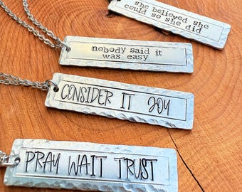 Custom Bar Necklace Gift Idea Personalized Jewelry Name Plate Metal Tag Identification Pendant Everyday Wear Statement Piece Custom Design