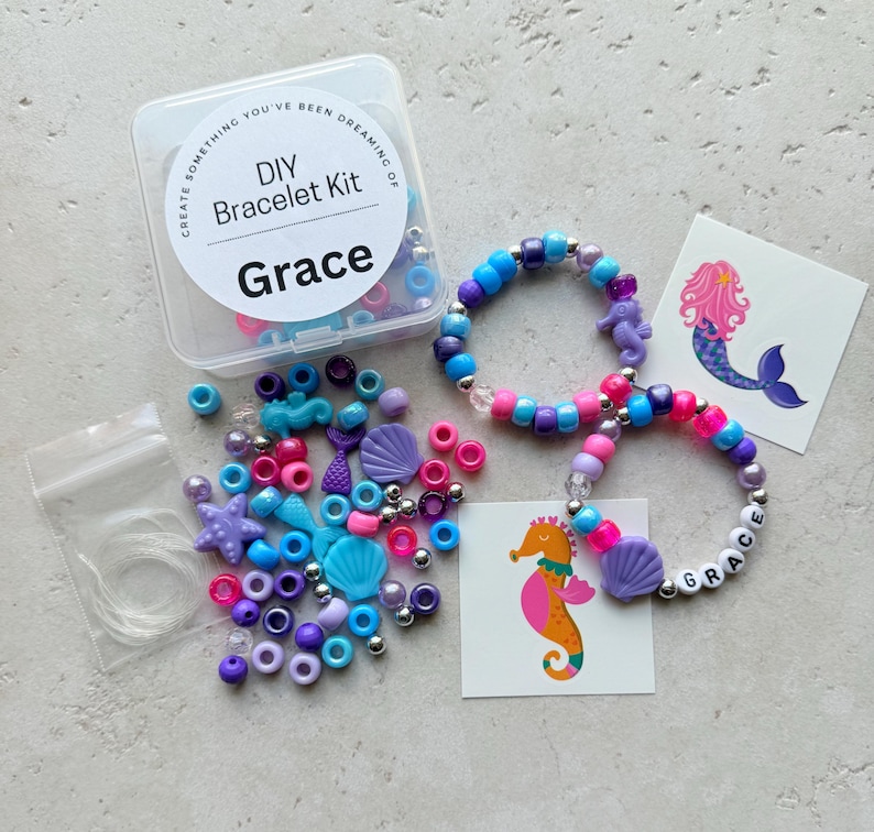 Kids Craft Activity Set DIY Bracelet Making Collection Party Favor Package Custom Name Project Perfect Birthday Gift Personalized Jewelry Making Kit Complete Supply Set Storage Container Included Creative Activity Pack Fun Party Project