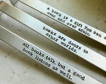 Personalized Gift For Book Lover Custom Quote Stamped Aluminum Bookmark Tab Metal Marker Page Holder Reading Accessory