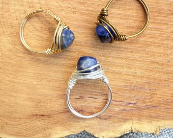 Wire Wrapped Gemstone Ring Crystal Jewelry Gift Idea for Women Boho Style Statement Ring Size Adjustable Gemstone Band Healing Crystals