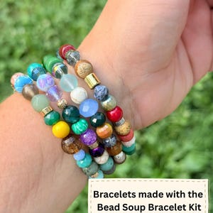 DIY Bracelet Kit DIY Jewelry Kit Girl's Night Craft Mixed Bead Collection Stretch Cord Design Craft Set Party Group Activity Gold Silver Accent Beads Beginner Instructions Fun Creative Hobby Pack Bead Mix