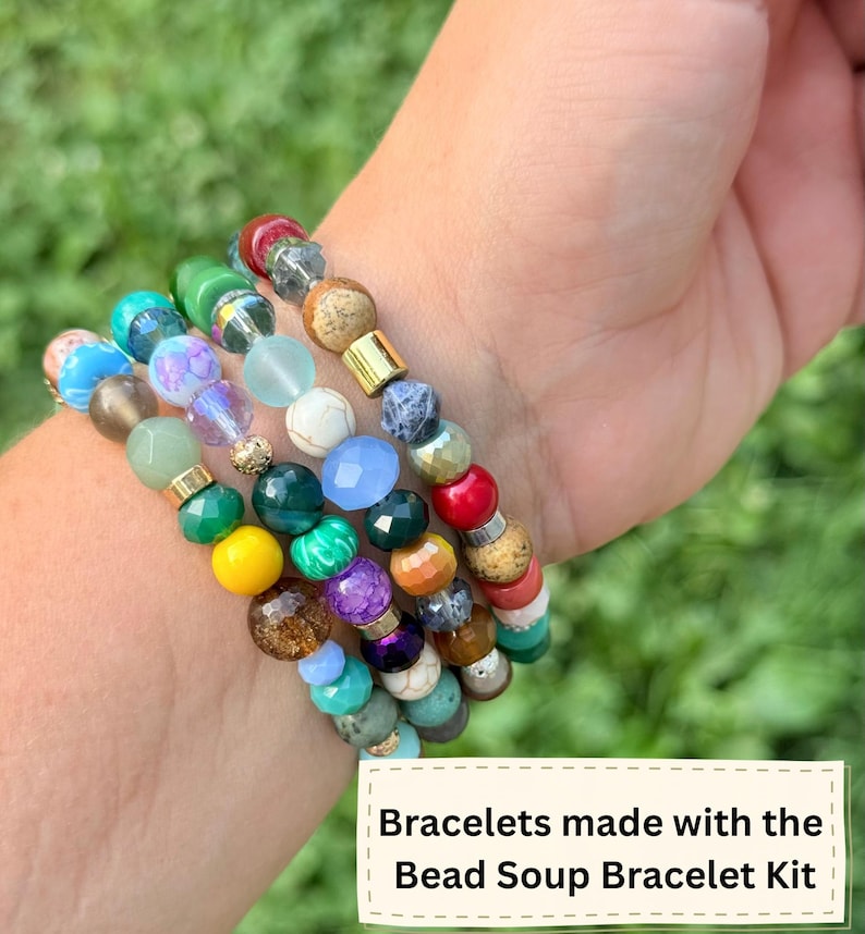 DIY Bracelet Kit DIY Jewelry Kit Girl's Night Craft Mixed Bead Collection Stretch Cord Design Craft Set Party Group Activity Gold Silver Accent Beads Beginner Instructions Fun Creative Hobby Pack Bead Mix