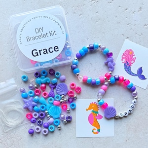 DIY Bracelet Kits for Kids Mermaid Themed Birthday Party Favors Children's Craft Kits Creative Activity Pack Fun Party Project Ideas Under The Sea Party Complete DIY Kit Storage Container Included