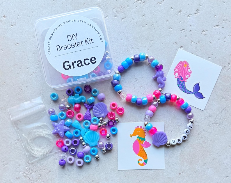 DIY Bracelet Kits for Kids Mermaid Themed Birthday Party Favors Children's Craft Kits Creative Activity Pack Fun Party Project Ideas Under The Sea Party Complete DIY Kit Storage Container Included