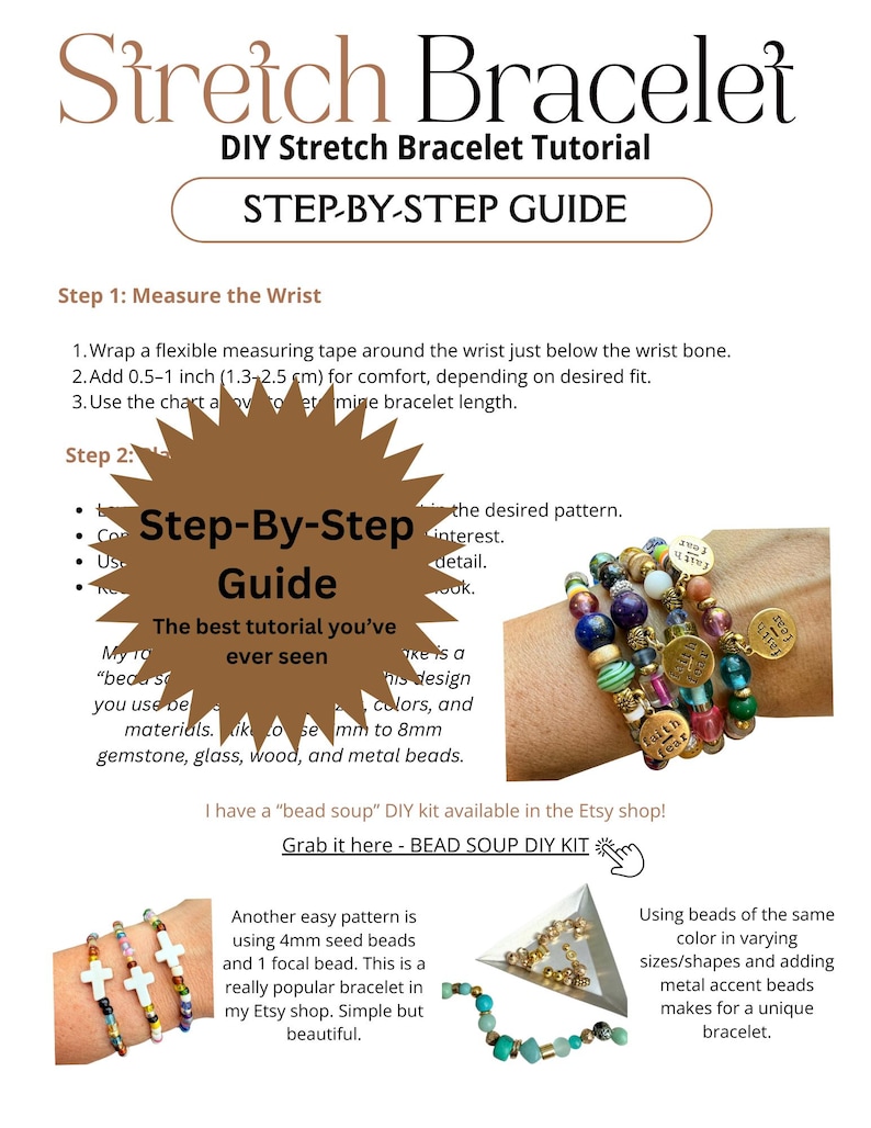 Digital PDF Tutorial Stretch Bracelet Making Beginner Guide Beading Project Download Complete Instructions Jewelry Making Resource Step By Step Technique Materials List Supply Information Bead Number Chart Size Guide Knot Tying Method Video