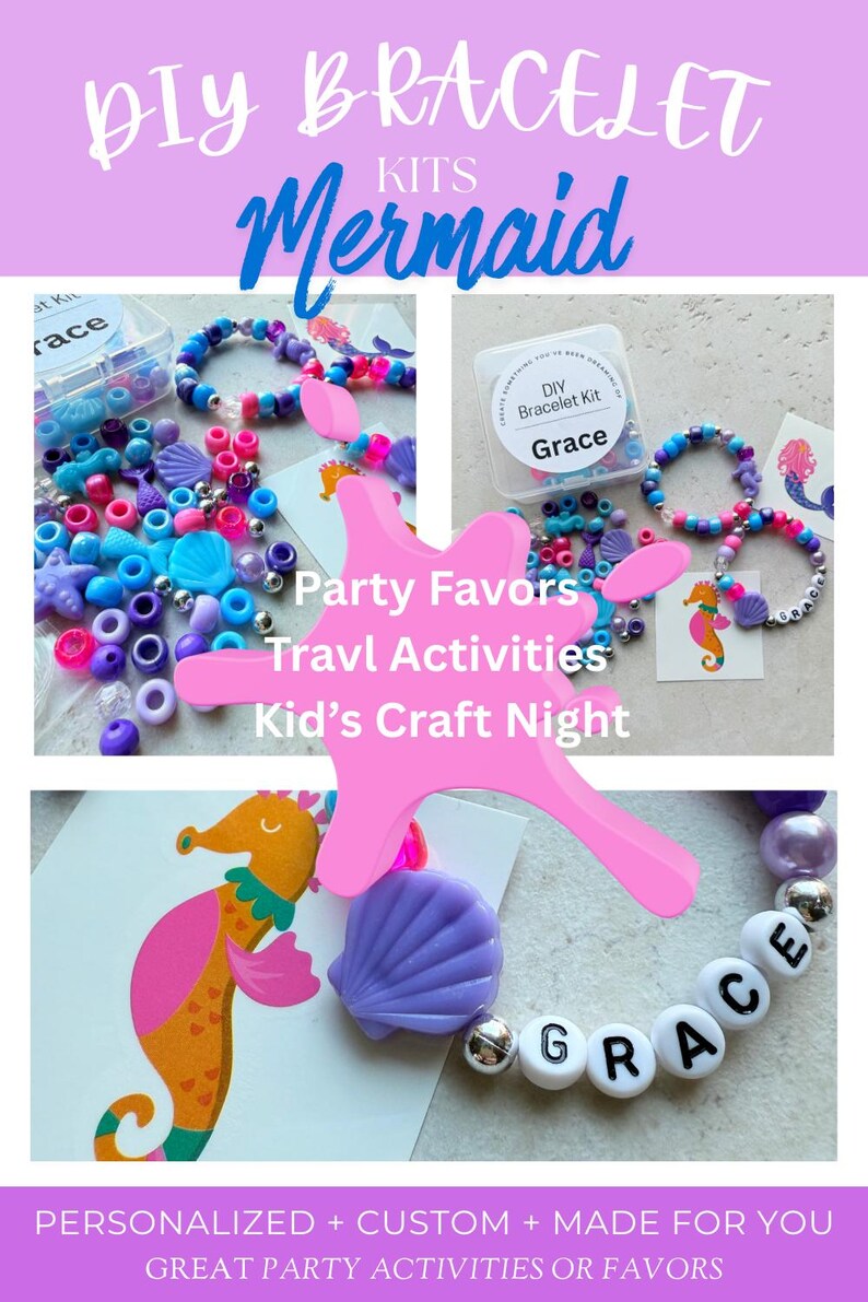 DIY Bracelet Kits for Kids Mermaid Themed Birthday Party Favors Children's Craft Kits Creative Activity Pack Fun Party Project Ideas bild 7