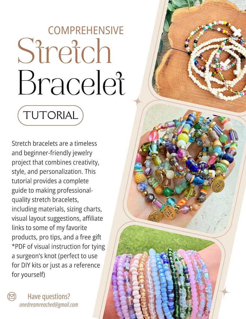 Digital PDF Tutorial Stretch Bracelet Making Beginner Guide Beading Project Download Complete Instructions Jewelry Making Resource Step By Step Technique Materials List Supply Information Bead Number Chart Size Guide Knot Tying Method Video