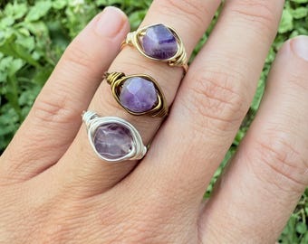Handmade Crystal Jewelry Bohemian Style Wire Wrap Gemstone Ring Natural Stone Boho Crystal Fashion Accessory Dainty Design Custom Sizes