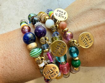 Personalized Faith Over Fear Bracelet Gift Inspirational Jewelry Colorful Beaded Custom Message Spiritual Accessory Handmade Stretch