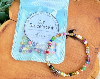 DIY Jewelry Kit Seed Bead Making Stretch Bracelet Charm Set Jewelry Making Activity Pack Craft Project Gift Idea Handmade Craft