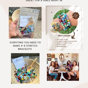 DIY Bracelet Kit DIY Jewelry Kit Girl's Night Craft Mixed Bead Collection Stretch Cord Design Craft Set Party Group Activity Gold Silver Accent Beads Beginner Instructions Fun Creative Hobby Pack Bead Mix