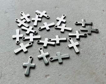 Tiny Cross Charm Jewelry Making Religious Pendant Silver Finding Bracelet Component Christian Accessory Dainty Faith Necklace Element
