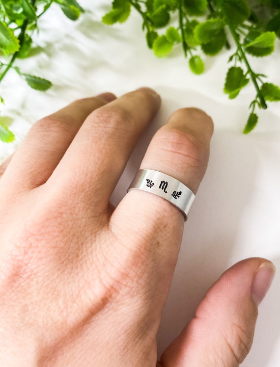 Zodiac Thumb Ring Custom Aluminum Hand Stamped Rings Adjustable