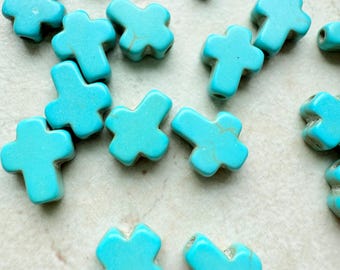 Turquoise Cross Bead Jewelry Making Supply Stone Pendant Charm Bracelet Component Small Religious Finding Gemstone Craft Material Christian