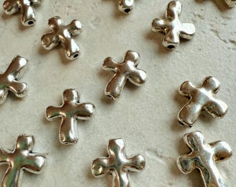 10 Silver Cross Spacer Beads DIY Jewelry Making Supplies Metal Textured Cross Tibetian Style