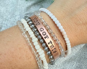 Copper Cuff Bracelet Inspiration Jewelry Gift Hand Stamped Metal Motivational Jewelry Gift You Got This Encouragement Mantra Bracelet