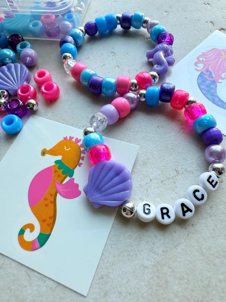 DIY Bracelet Kits for Kids Mermaid Themed Birthday Party Favors Children's Craft Kits Creative Activity Pack Fun Party Project Ideas Little Girl Party Ideas