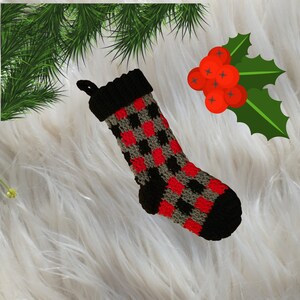 BUffalo Plaid Christmas Stocking - Red-black-gray Christmas Stocking - Plaid - Farmhouse - Stocking -Christmas - Farmhouse Stockings