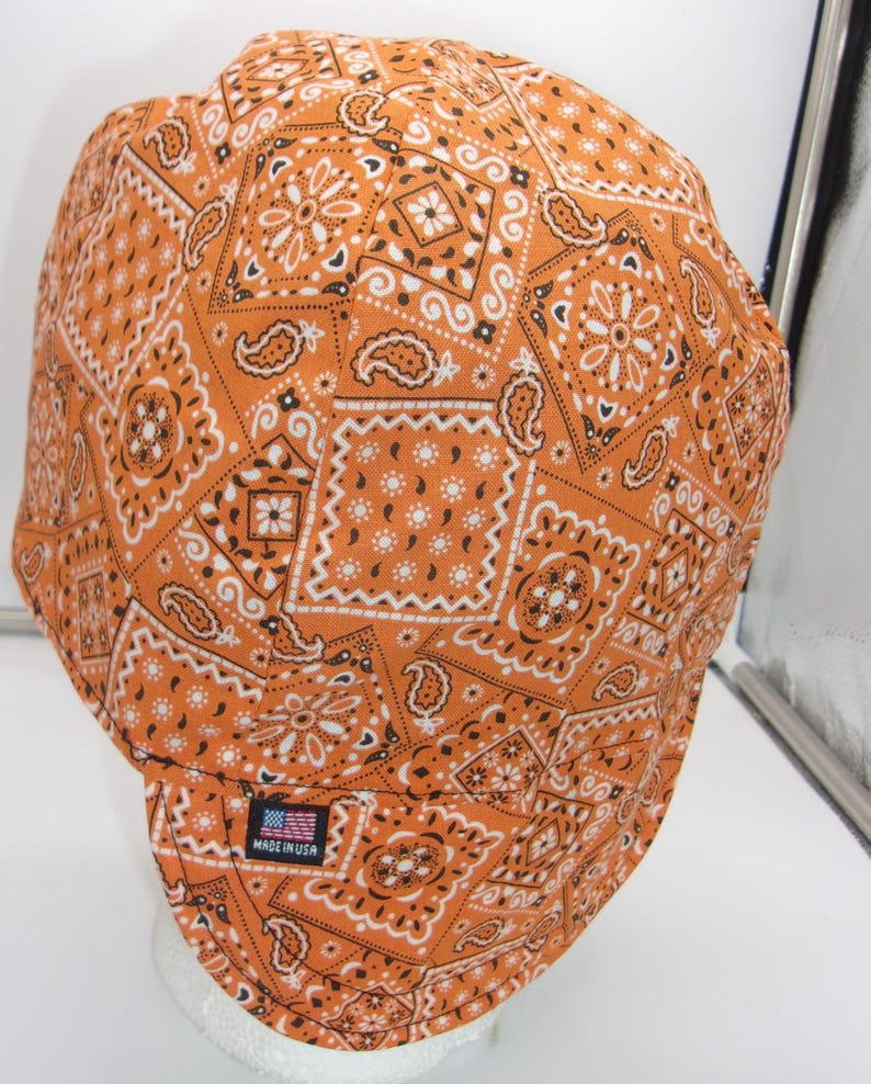 Bandana Welding Hat, Hard Hat Liner, Pipe Fitter Hat ORANGE