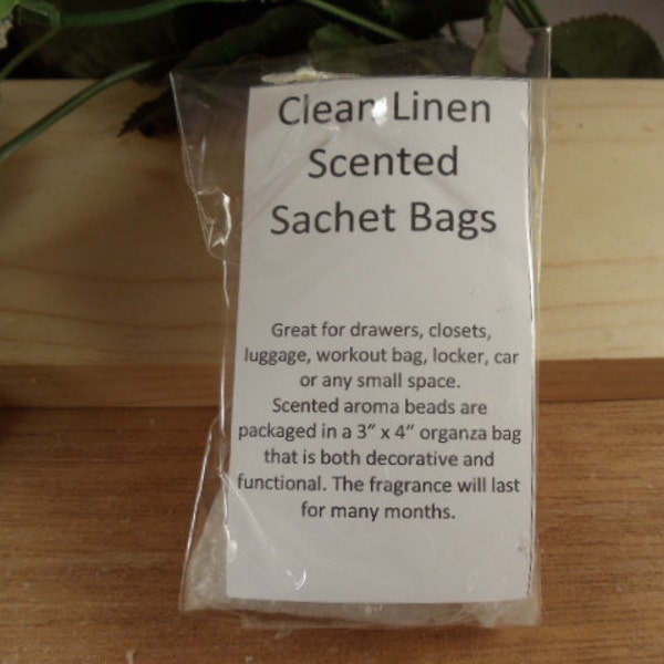Clean Linen Scented Sachet Bag - Clean Fresh Scent -Great for Drawers, Closets, Luggage, Workout Bags- Hostess Gifts-Bidal -Shower Gifts