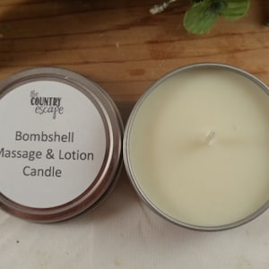 Bombshell Scented Relaxing Massage and Lotion Candle w/ Jojoba Oil- Shea & Cocoa Butters - Hostess Gift - Party Favor - Bridal Shower Gift