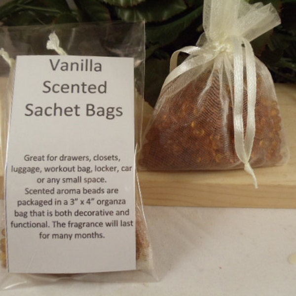 Vanilla Scented Sachet Bag - Smooth Inviting Scent -Great for Drawers, Closets, Luggage, Workout Bags- Hostess and Shower Gifts