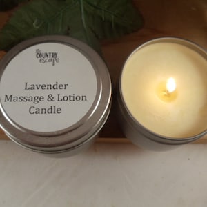 Lavender Essential Oil Scented Relaxing Massage and Lotion Candle w/Jojoba Oil- Shea & Cocoa Butters - Hostess Gift - Party Favor