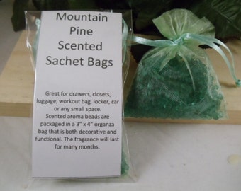 Mountain Pine Scented Sachet Bag - Smooth Inviting Scent -Great for Drawers, Closets, Luggage, Workout Bags- Hostess and Shower Gifts
