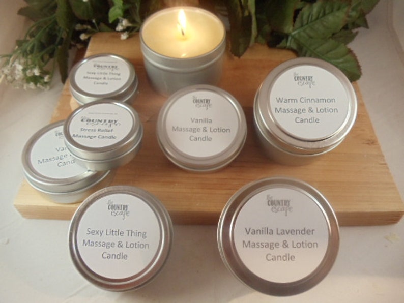 Relaxing Massage and Lotion Candles w\/ Jojoba Oil- Shea & Cocoa Butters - Hostess Gift - Party Favor - Bridal Shower Gift