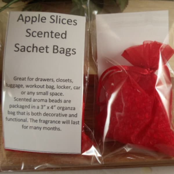 Apple Slices Scented Sachet Bag - Clean and Crisp Scent -Great for Drawers, Closets, Luggage, Workout Bags- Hostess Gifts-Shower Gifts