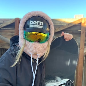 Fluffy Hooded Balaclava: Pink Poodle Snowboard Ski Mask