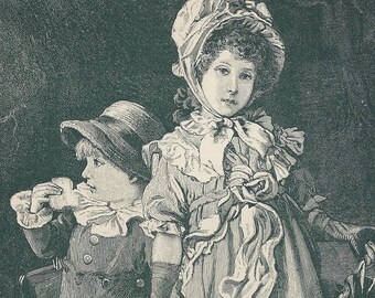 Victorian Lady Gathering Flowers Antique 1884 Book Illustration