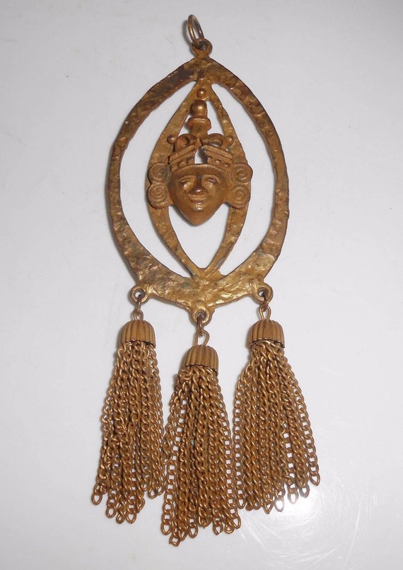 Art Deco Pendant, Tribal Jewelry, Tribal Pendant, Tribal Mask, Statement Jewelry, Tassel Pendant, 1930s Jewelry, Art Deco Jewelry