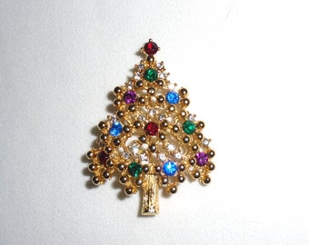 Eisenberg Ice Christmas Tree Brooch Pin Rhinestones Vintage Holiday Jewelry