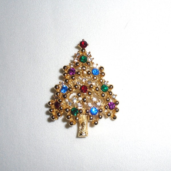 Eisenberg Ice Christmas Tree Brooch Pin Rhinestones Vintage Holiday Jewelry