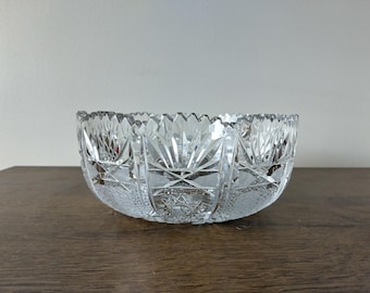 American Brilliant Cut Glass Crystal Bowl 8” Hobstar Sawtooth Rim Deep Cut ABP