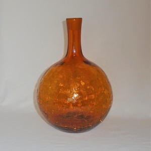 Blenko Crackle Glass Decanter #6533 Honey Joel Myers 1965 Vintage Art Glass